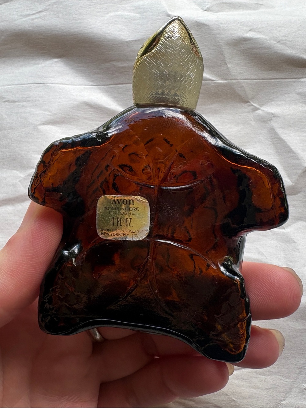 Avon Amber Brown Turtle Perfume Bottle with Gold Cap